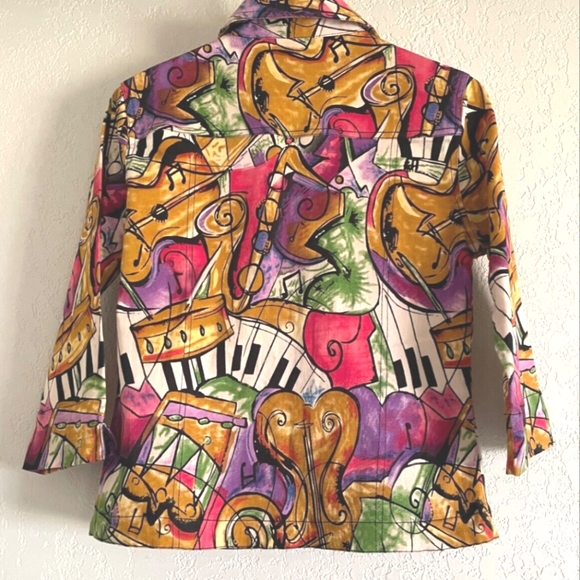 Mirror Image Lightweight Music Motif Abstract Jacket 3/4 Sleeve Size M - Picture 2 of 8